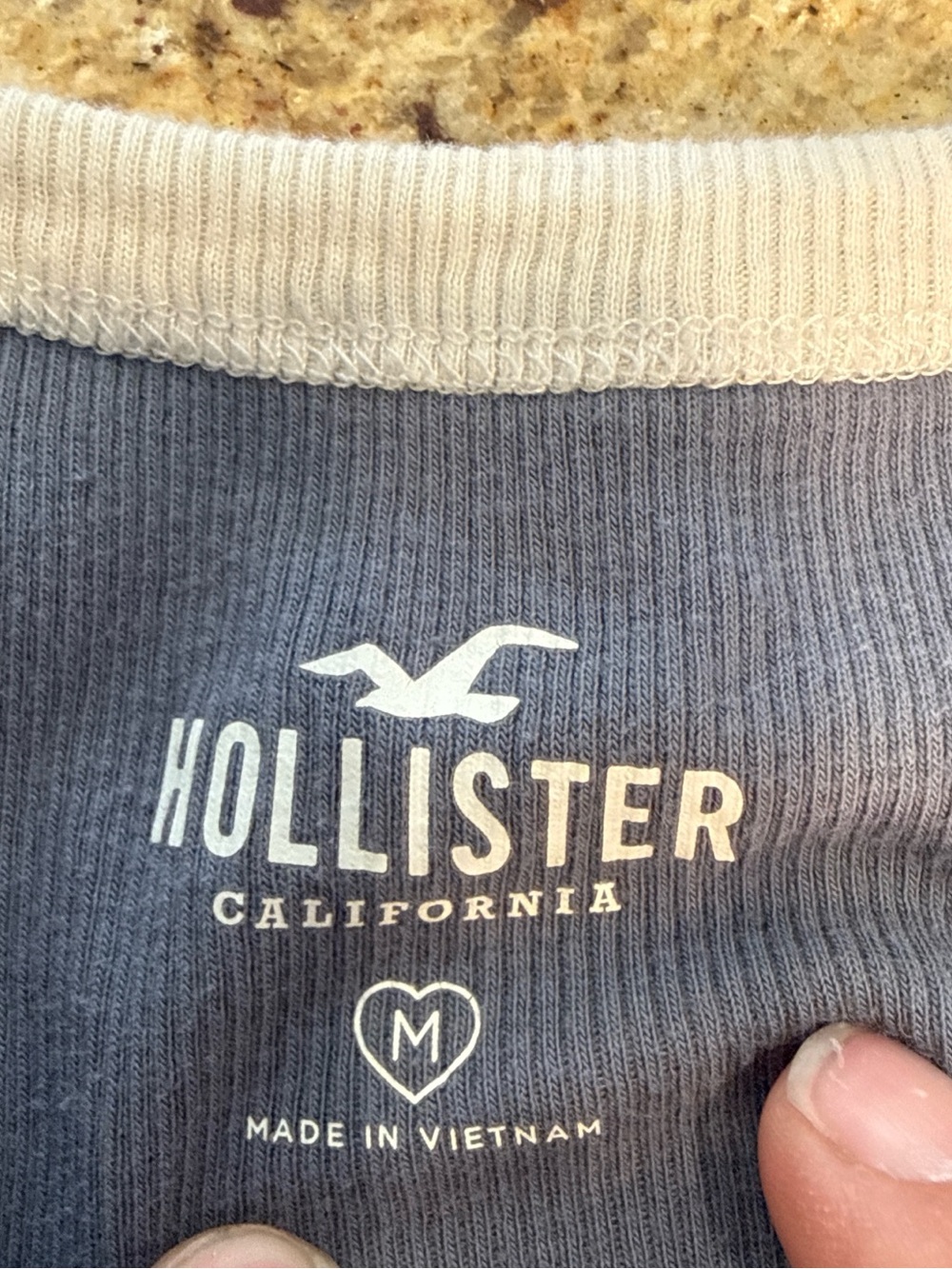 Hollister Navy Ribbed Crop Tank with Mushroom Graphic and White Trim - Picture 2 of 3